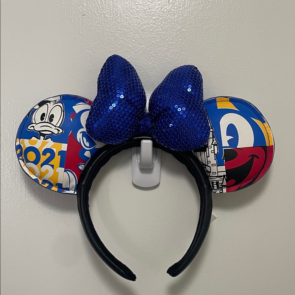 Disney Parks Minnie Ears Headband with Blue Sequin Bow